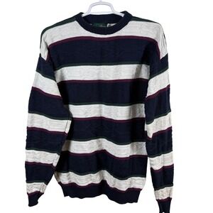 Vtg Sutter & Grant Striped Sweater Men's XLT Navy White Textured 100% Cotton 90s